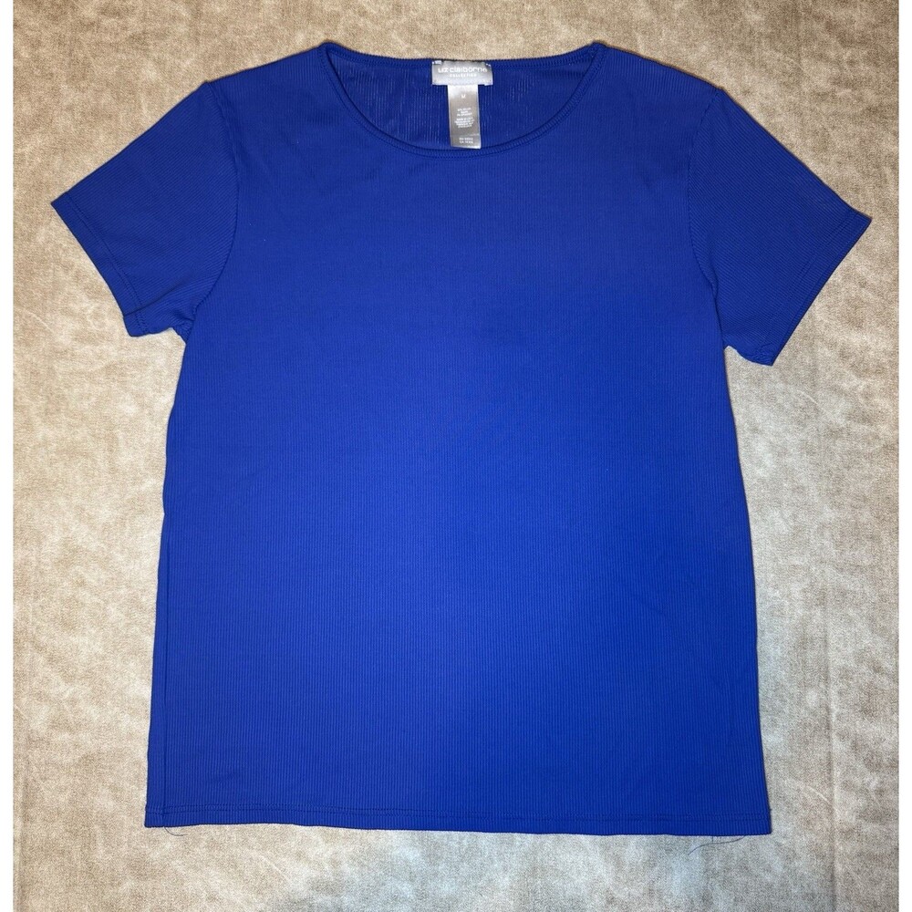 Womens Liz Claiborne Short Sleeve Crew Neck Tee Top Royal Blue Cotton MEDIUM